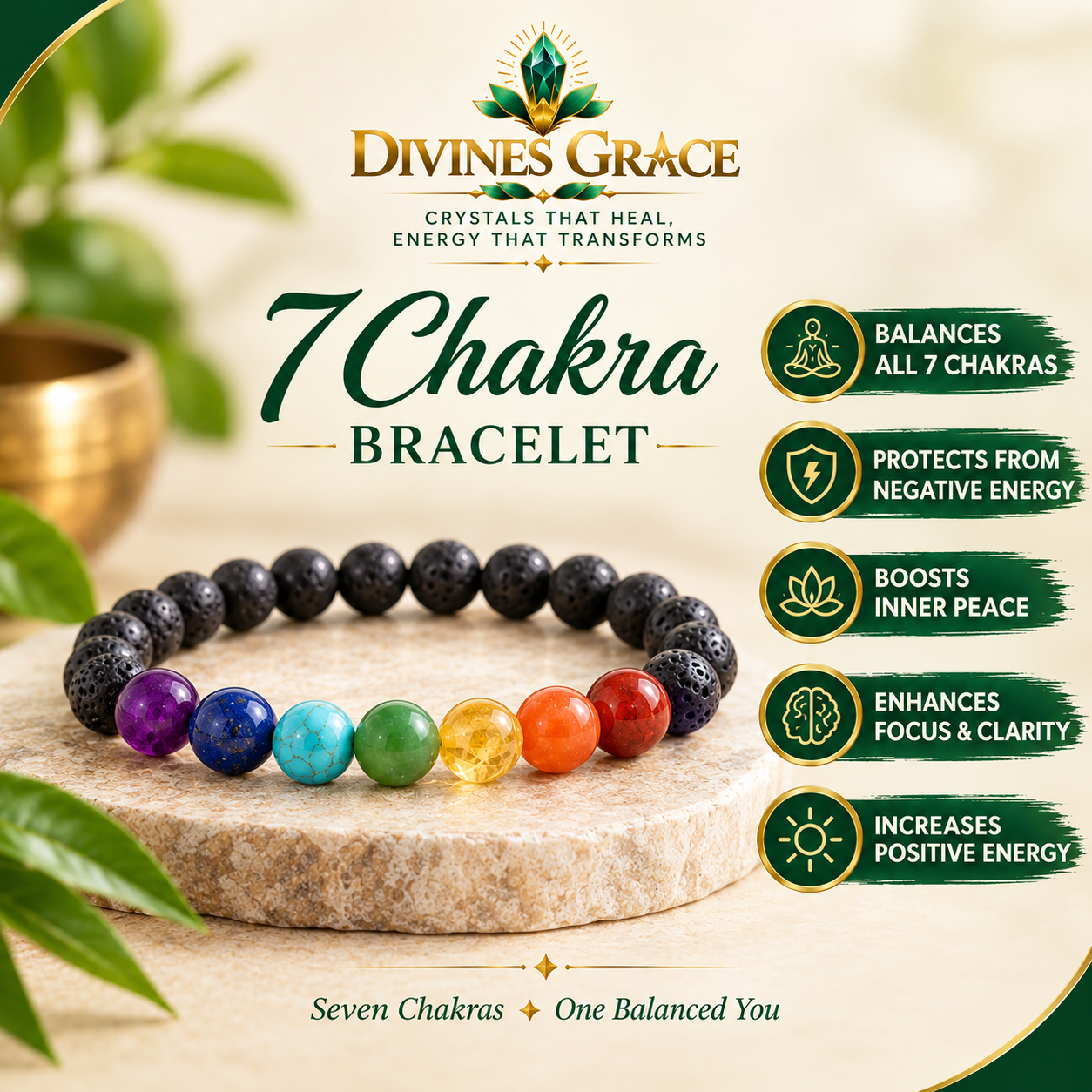 7 Chakra Natural Bracelet (ORDER and Get FREE 10 Minutes of consultation)