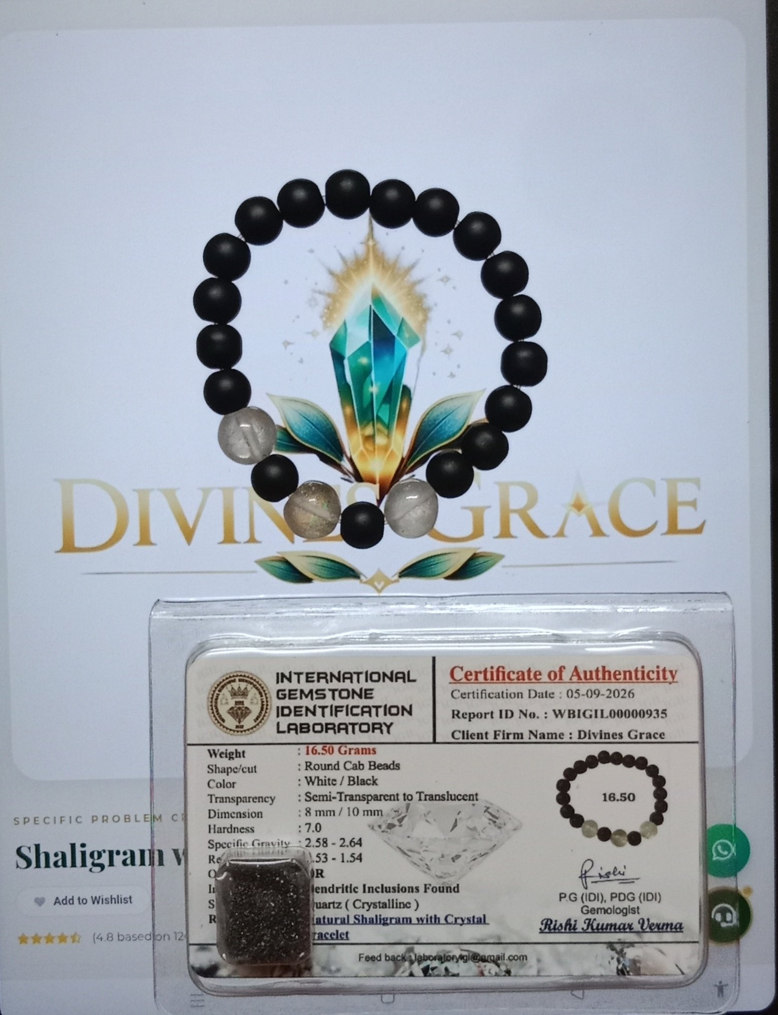 Shaligram with Clear Quartz Crystal Bracelet (ORDER and Get FREE 10 Minutes of consultation) thumbnail 2