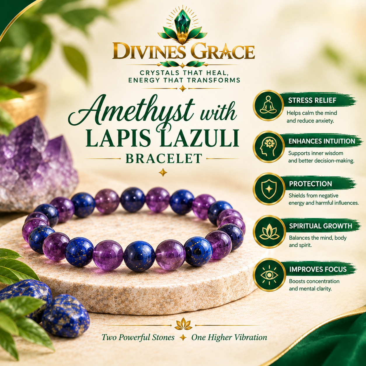 Amethyst with Lapis Lazuli Bracelet (ORDER and Get FREE 10 Minutes of consultation) thumbnail 2