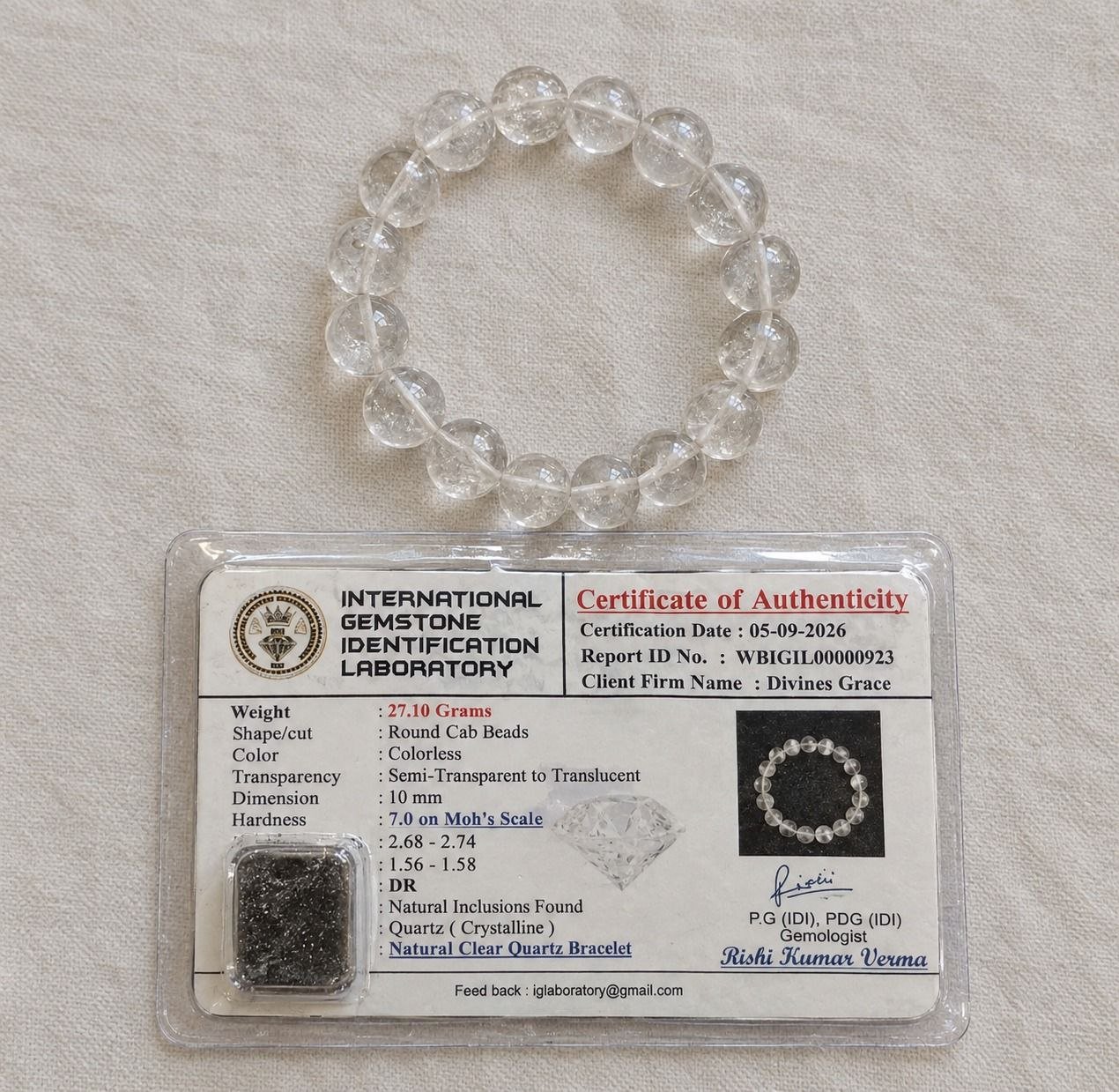 Clear Quartz 10 MM Bracelet (ORDER and Get FREE 10 Minutes of consultation)